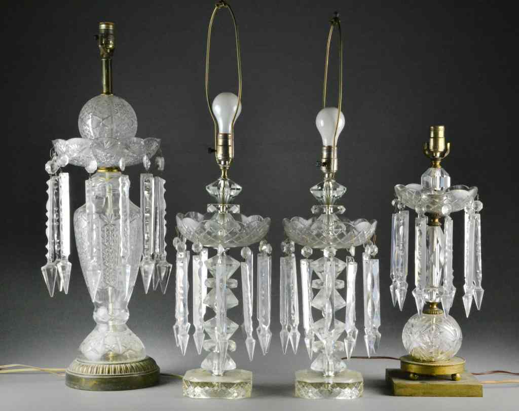 Appraisal: Clear Glass Lamps with PrismsConsisting of a matching pair of