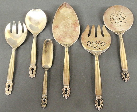 Appraisal: - Six Georg Jensen sterling silver flatware serving pieces largest