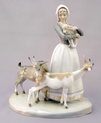 Appraisal: LLADRO PORCELAIN FIGURE ''SHEPHERDESS WITH GOATS'' '' tall Retired in