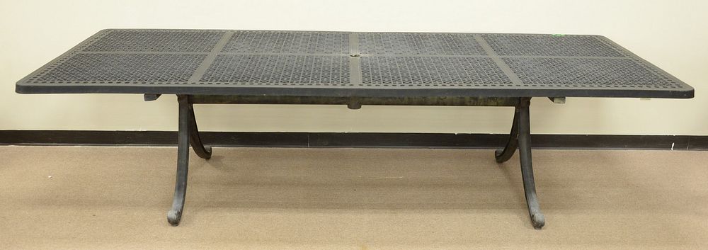 Appraisal: Extra large metal outdoor table on pedestal base ht top