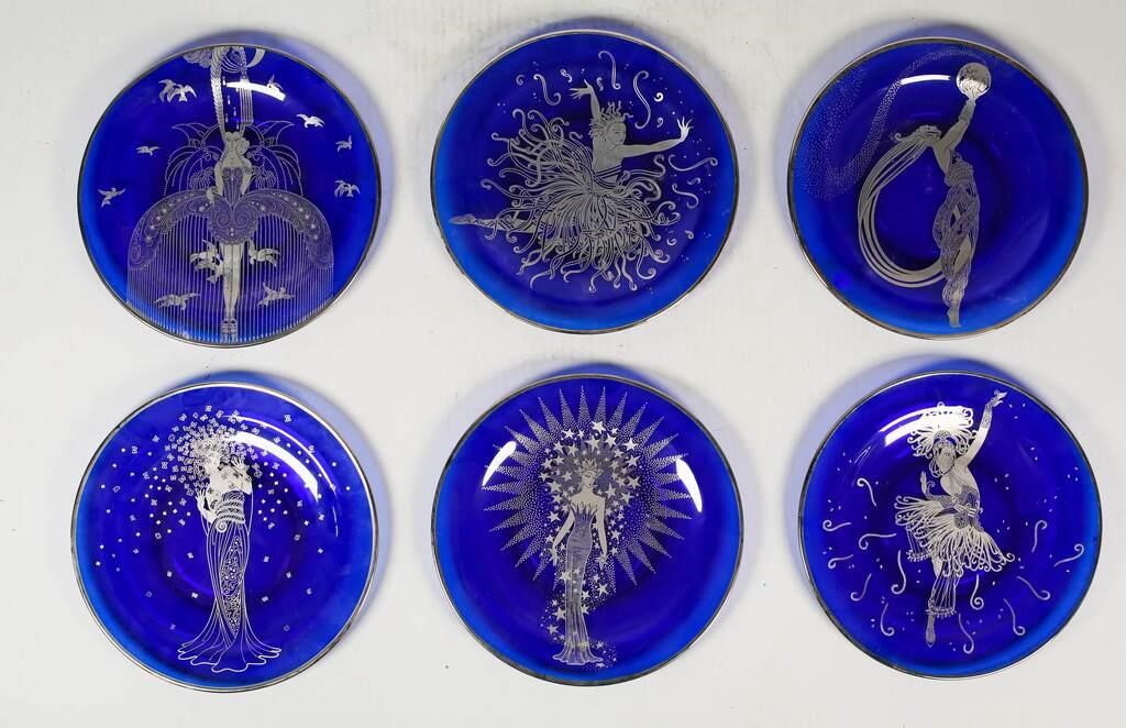 Appraisal: Erte blue glass collectors plates Firebird Fantasia Starstruck Applause Fireflies