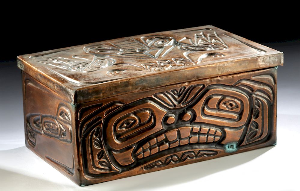 Appraisal: th C Haida Copper Box with Animals North America Pacific