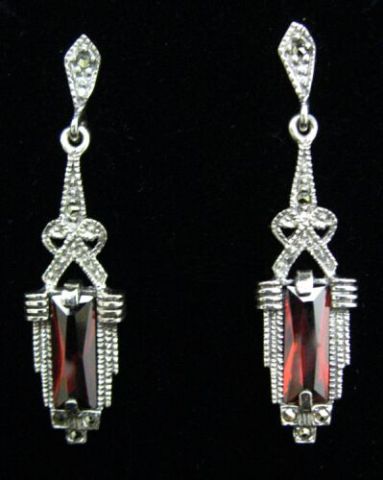 Appraisal: ART DECO GARNET CRYSTAL STERLING SILVER EARRINGS