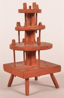 Appraisal: th C Primitive Wood Sewing Stand w Red Paint Mid