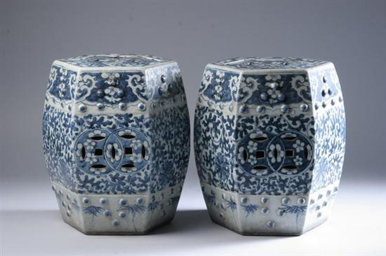 Appraisal: PAIR CHINESE BLUE AND WHITE PORCELAIN GARDEN SEATS Late th