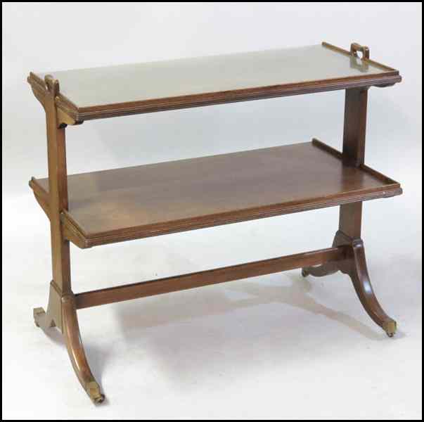 Appraisal: MAHOGANY TWO-TIER SERVER Raised on casters H '' W ''