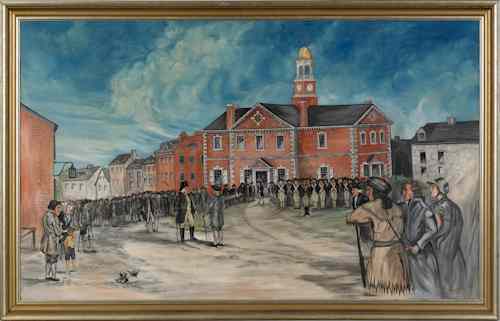 Appraisal: Lancaster Pennsylvania oil on board townscape signed F C Gr