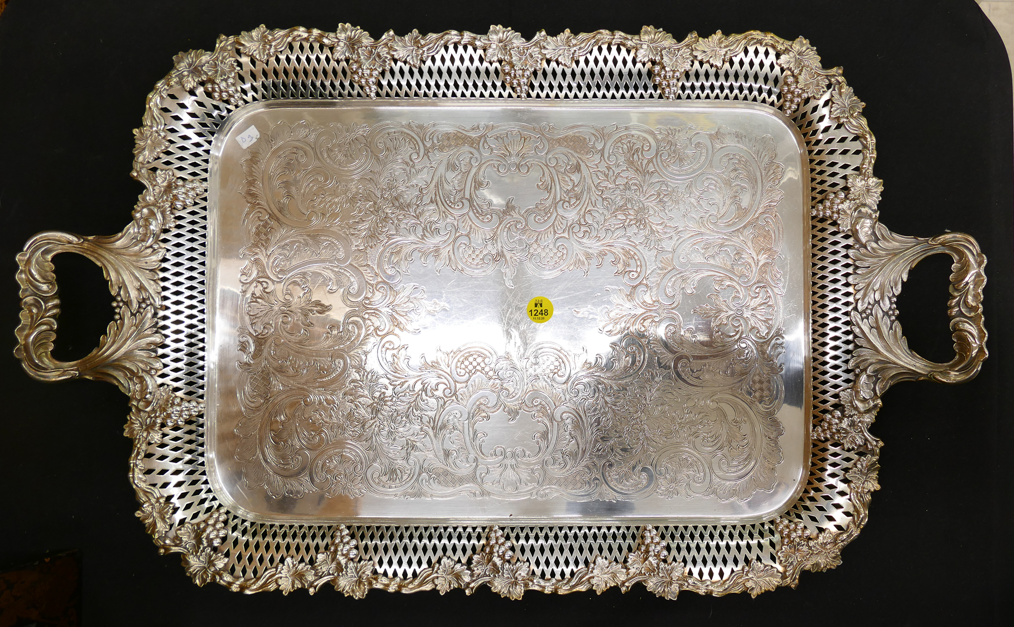 Appraisal: Silverplated Grape Pattern Handled Serving Platter- ''