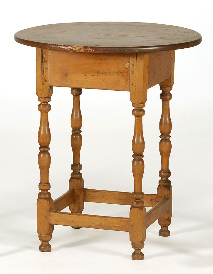 Appraisal: ANTIQUE AMERICAN CIRCULAR TAVERN TABLE With maple base Pine top