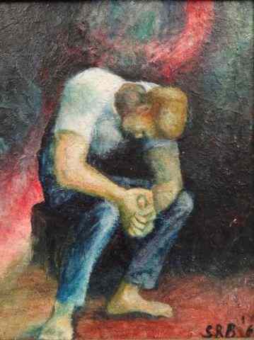 Appraisal: BANCROFT Shirley Oil on Panel Seated Figure''Dark Mood '' Initialed