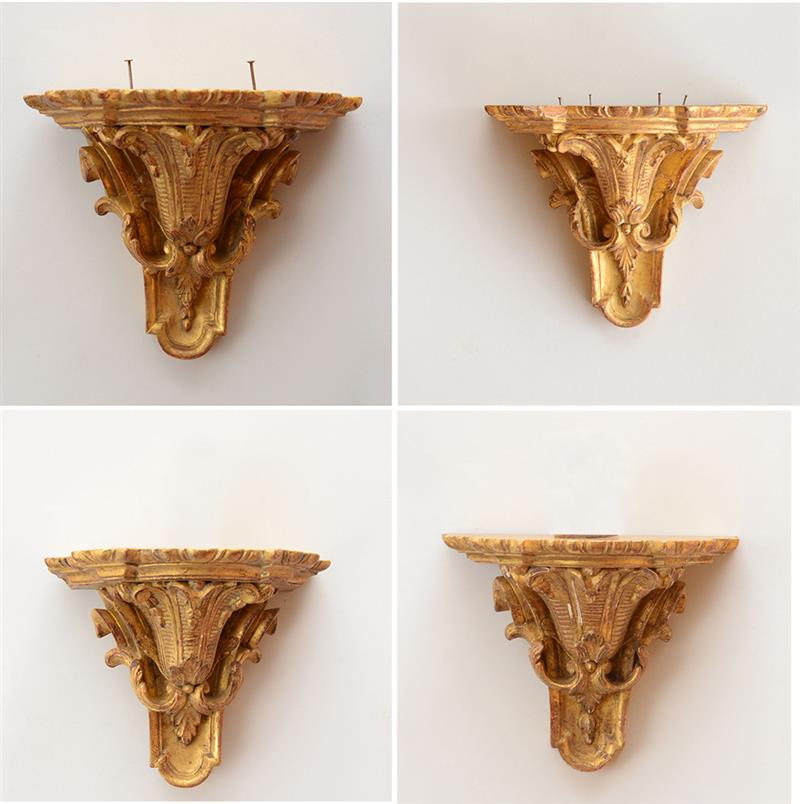 Appraisal: SET OF FOUR R GENCE STYLE CARVED GILTWOOD WALL BRACKETS