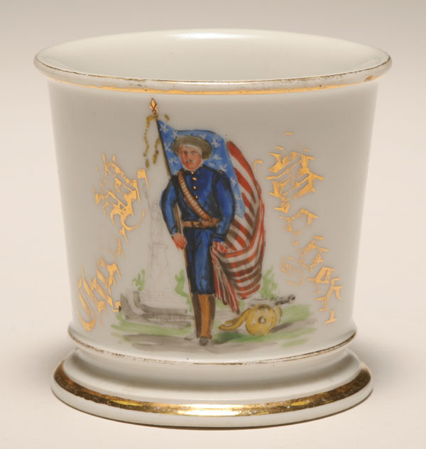 Appraisal: Occupational shaving mug Spanish American Infantryman Veteran Military Gilt trim