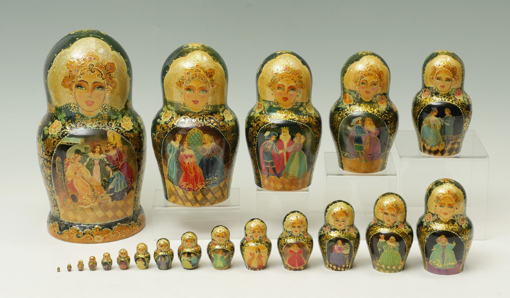 Appraisal: HAND PAINTED MATRYOSHKA DOLLS Fully detailed Russian Nesting Dolls in