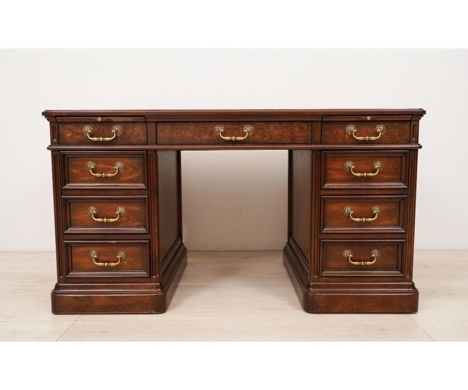 Appraisal: Sligh mahogany and burl wood executive desk h x w