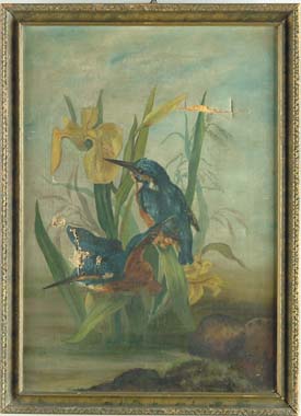 Appraisal: UNSIGNED American th Century KINGFISHERS Oil on canvas scene shows