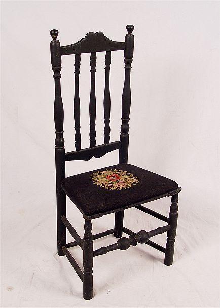 Appraisal: EARLY th C AMERICAN BANISTER BACK SIDE CHAIR Floral needlepoint