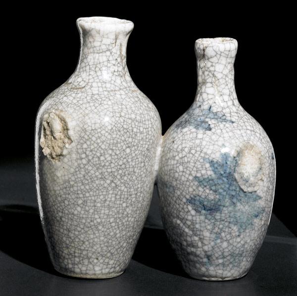 Appraisal: CHELSEA KERAMIC ART WORKS Two fused crackleware vases one painted