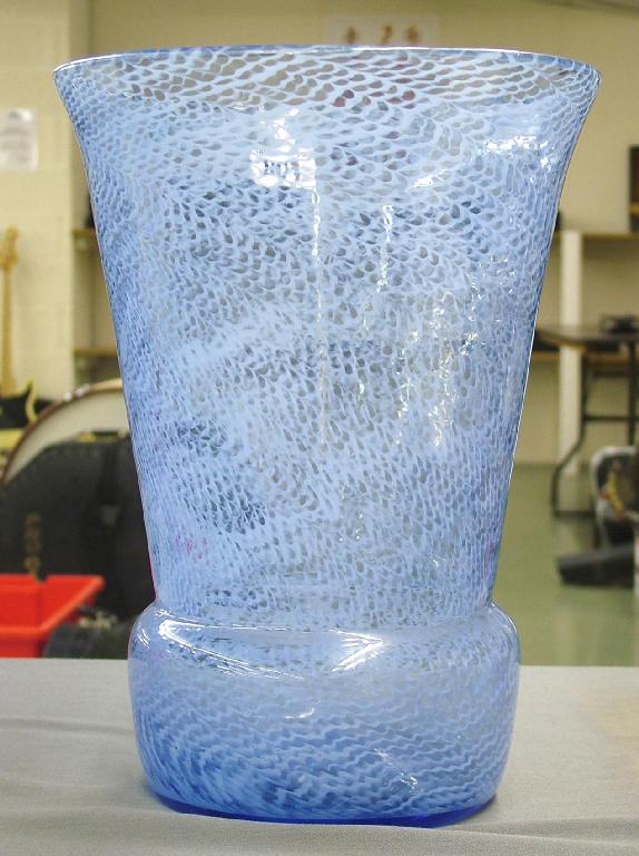 Appraisal: Large Daum style glass vase with internal blue swirl decoration