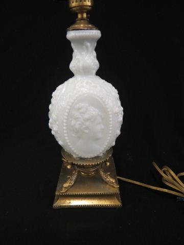 Appraisal: Pair of Milk Glass Portrait Lamps medallions of ladies footed