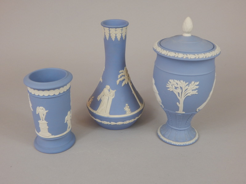 Appraisal: Three items of Wedgwood blue Jasperware to include an Achillies