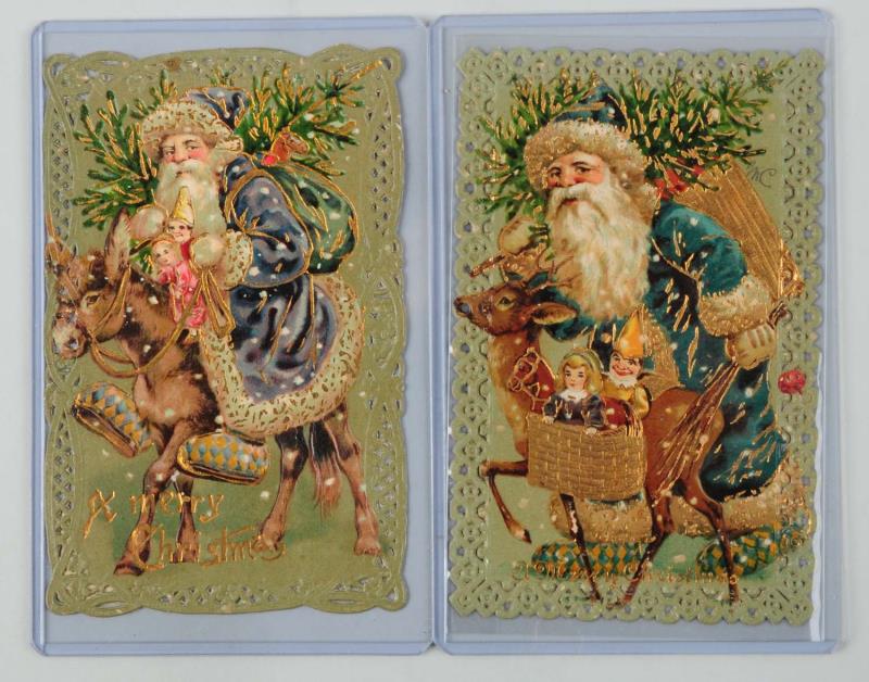 Appraisal: Lot of Lace-Edged Santa Postcards Includes one green deer postcard