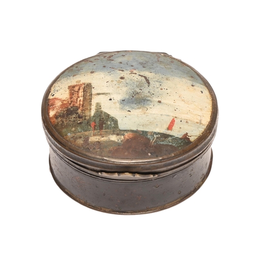 Appraisal: A brass mounted and japanned tinplate snuff box early th