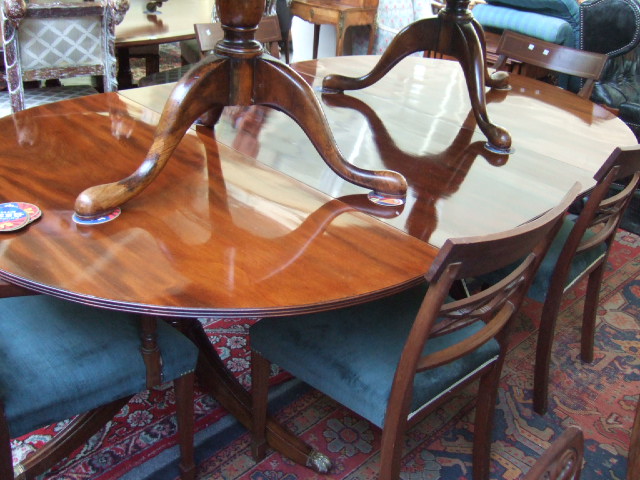 Appraisal: A th century mahogany twin pedestal 'D' end dining table