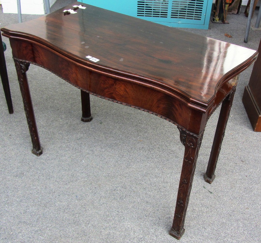 Appraisal: A mid th century mahogany concertina action card table the