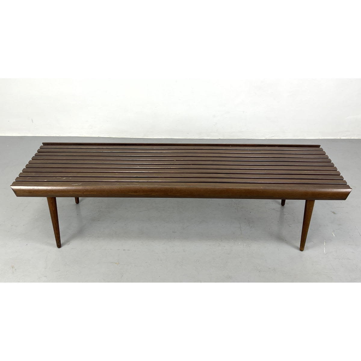 Appraisal: Mid Century Modern Slat Bench Table Tapered peg legs Dimensions