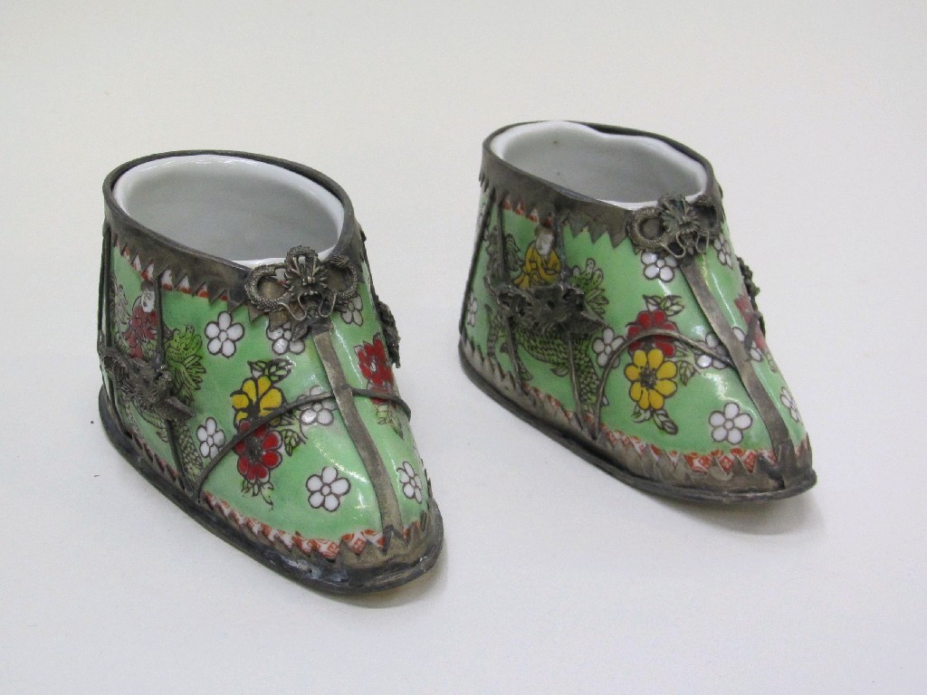 Appraisal: Pair of Chinese porcelain white metal mounted shoes