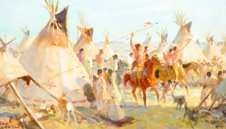 Appraisal: Tom Lovell - Comanche Moonoil on board inchessigned lower left