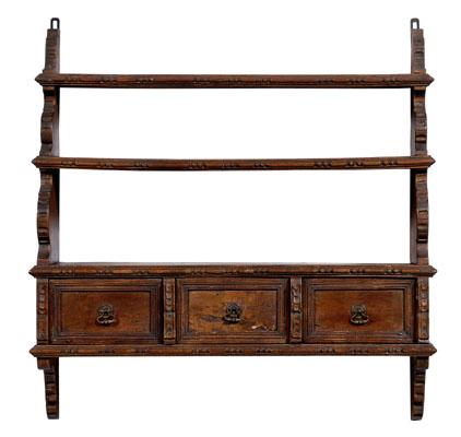 Appraisal: Spanish baroque style hanging shelf walnut and other mixed woods