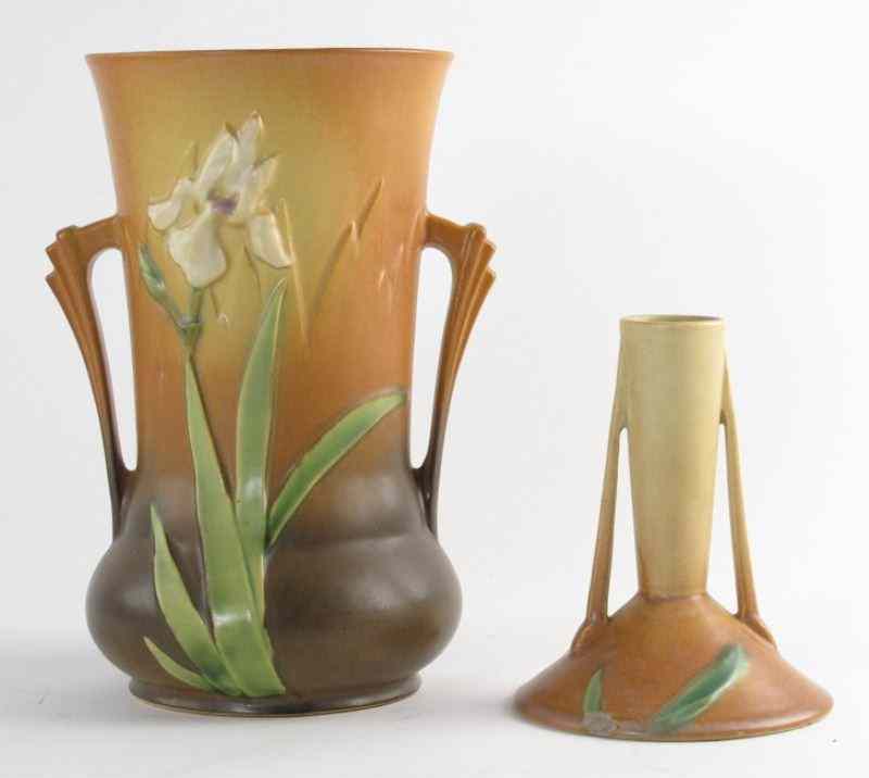 Appraisal: Two Roseville Pottery Vasesthe first Pink Iris double handled vase