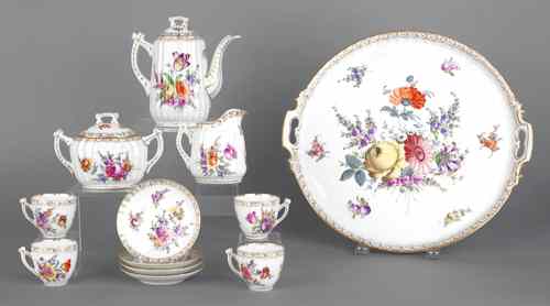 Appraisal: Painted porcelain twelve-piece tea service tray - dia