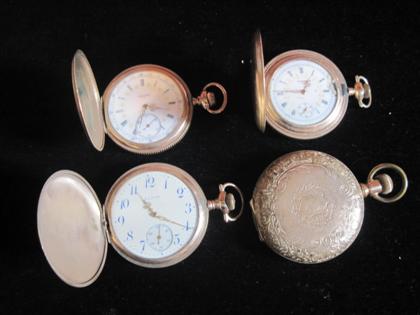 Appraisal: Four yellow gold filled hunting case pocket watcheselgin early th