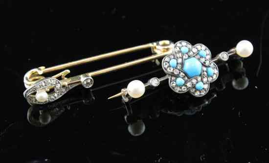 Appraisal: An Edwardian ct gold diamond and seed pearl set tie