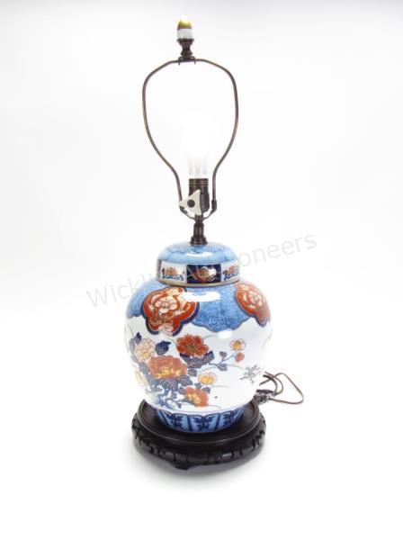 Appraisal: Chinese Ginger Jar Lamp porcelain with blue and brown enameled