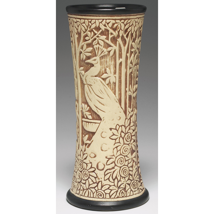 Appraisal: Weller Selma vase detailed design of peacocks among foliage unmarked