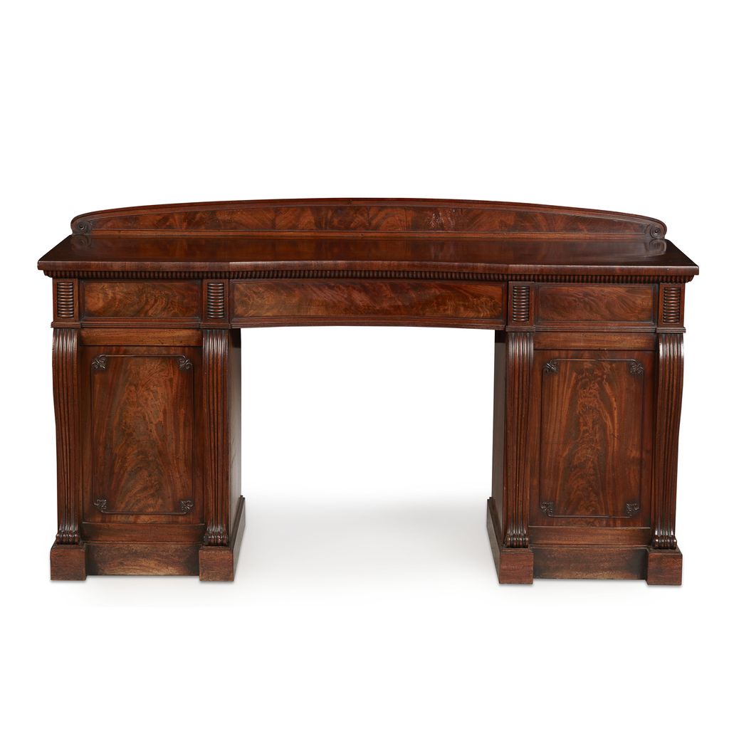 Appraisal: SCOTTISH REGENCY MAHOGANY SIDEBOARD CIRCA the arched back panel carved