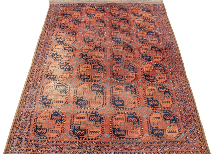 Appraisal: ERSARI CARPET Four columns of seven carpet guls in brown