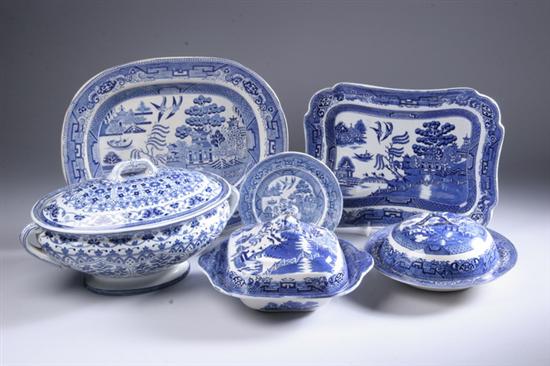 Appraisal: NINE PIECES ENGLISH BLUE AND WHITE TRANSFERWARE Including covered soup