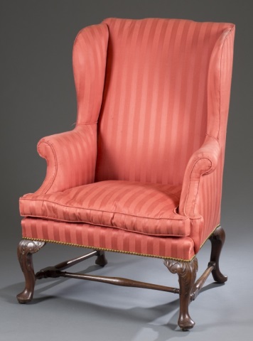 Appraisal: Mahogany Period frame with modern pink striped upholstery by Corrado's