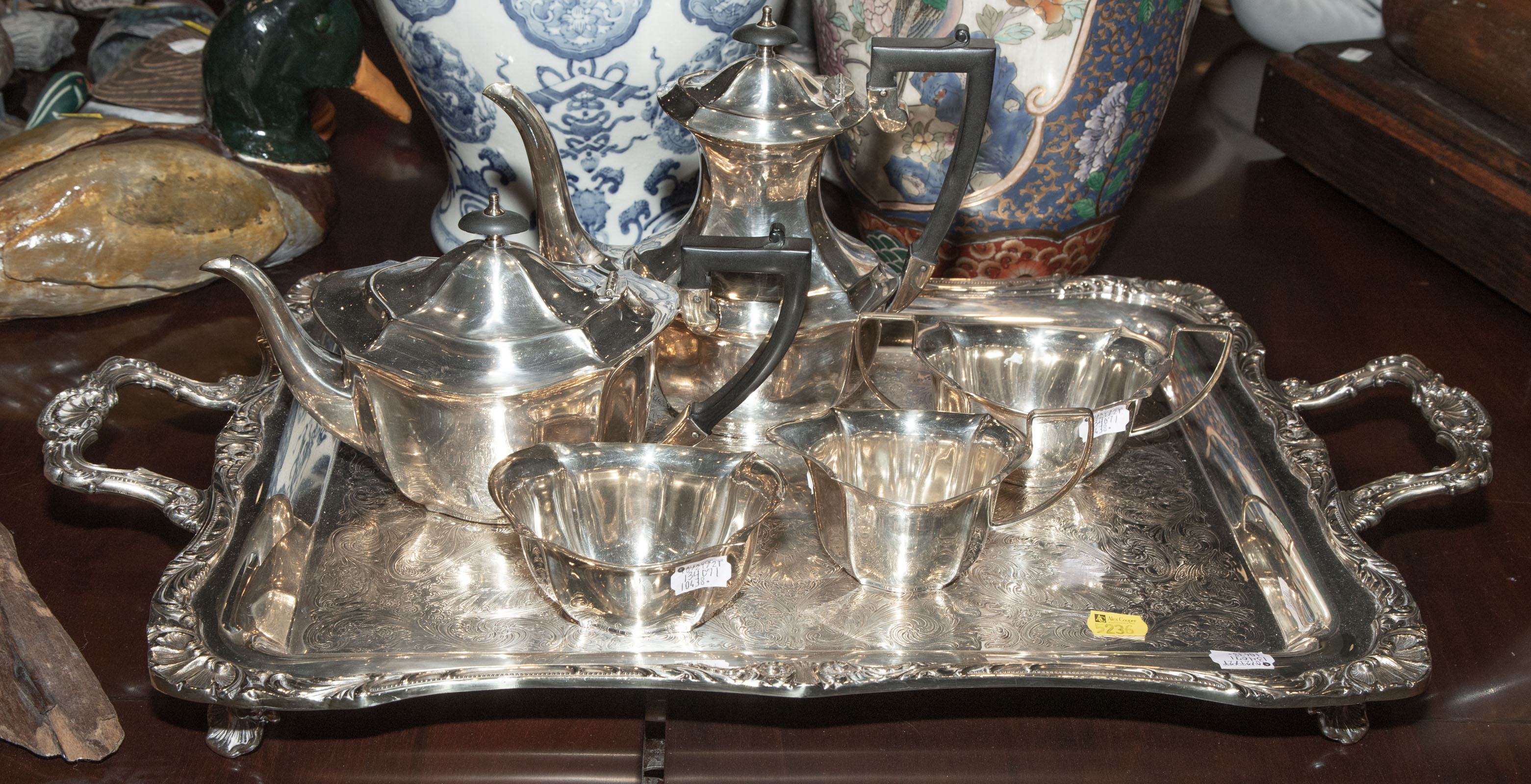 Appraisal: FIVE-PIECE ENGLISH SILVER PLATED TEA COFFEE SET Cheltenham Sheffield including