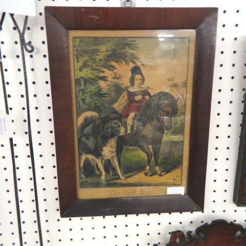 Appraisal: Currier Ives lithograph The First Ride girl on pony dog