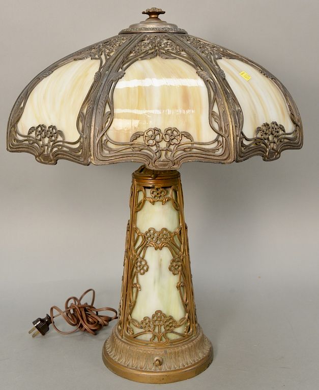 Appraisal: Panel shade table lamp with light up base ht in