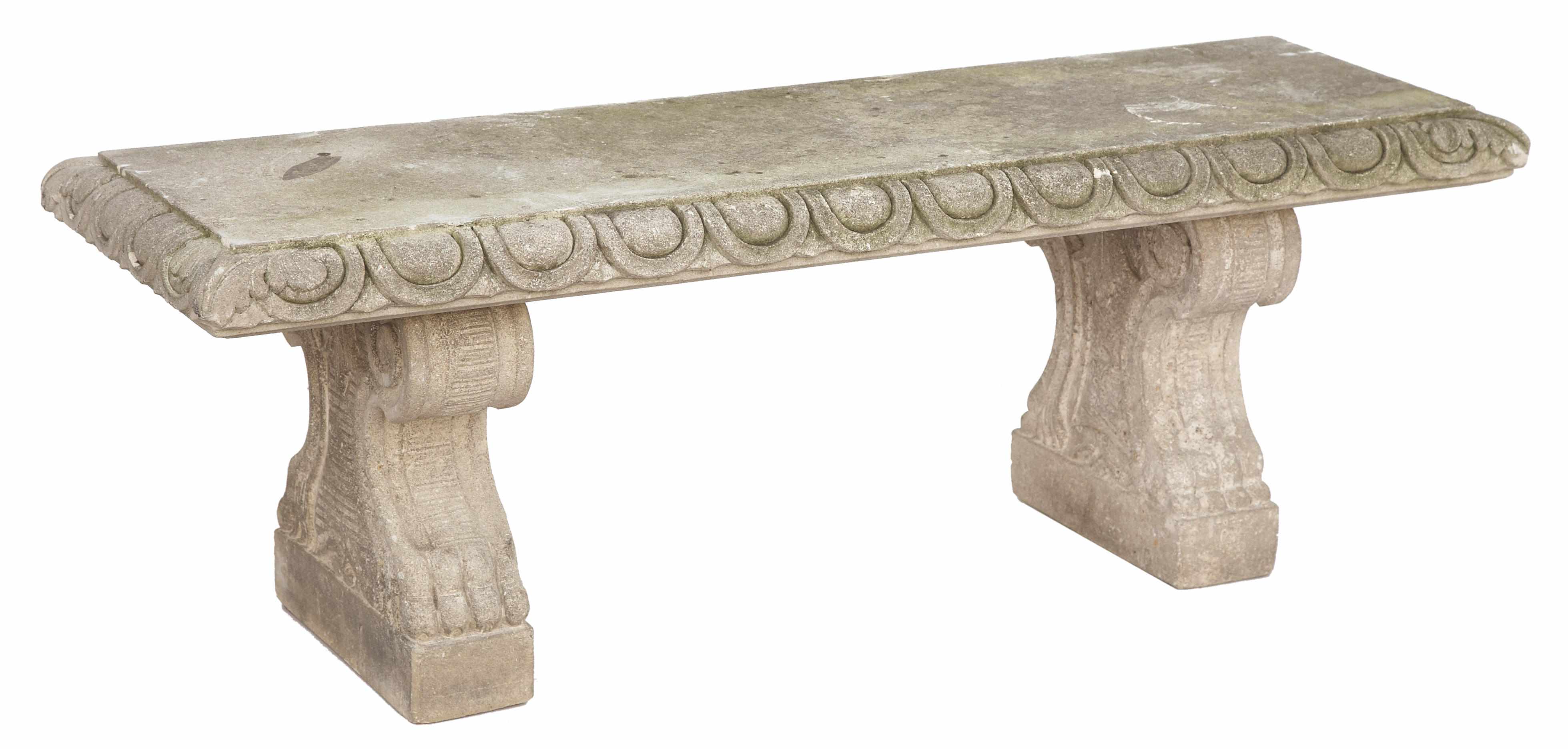 Appraisal: A Baroque style cast stone bench height in cm width