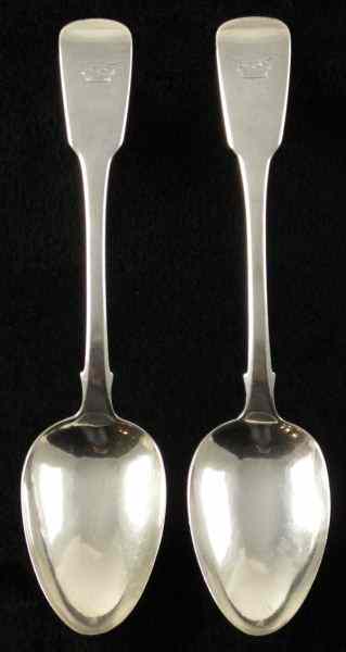 Appraisal: Pair of Irish Sterling Serving Spoons Dublin with sponsor's mark