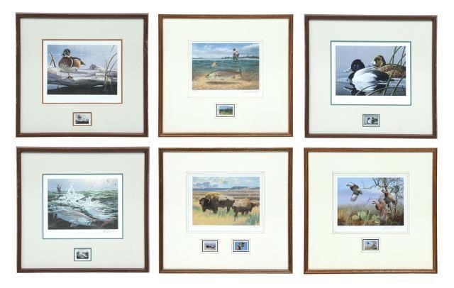 Appraisal: lot of Framed offset lithograph stamp art prints hand signed