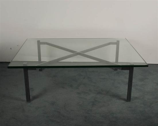 Appraisal: Glass-Top Coffee Table with Chrome Base Unsigned beveled glass top