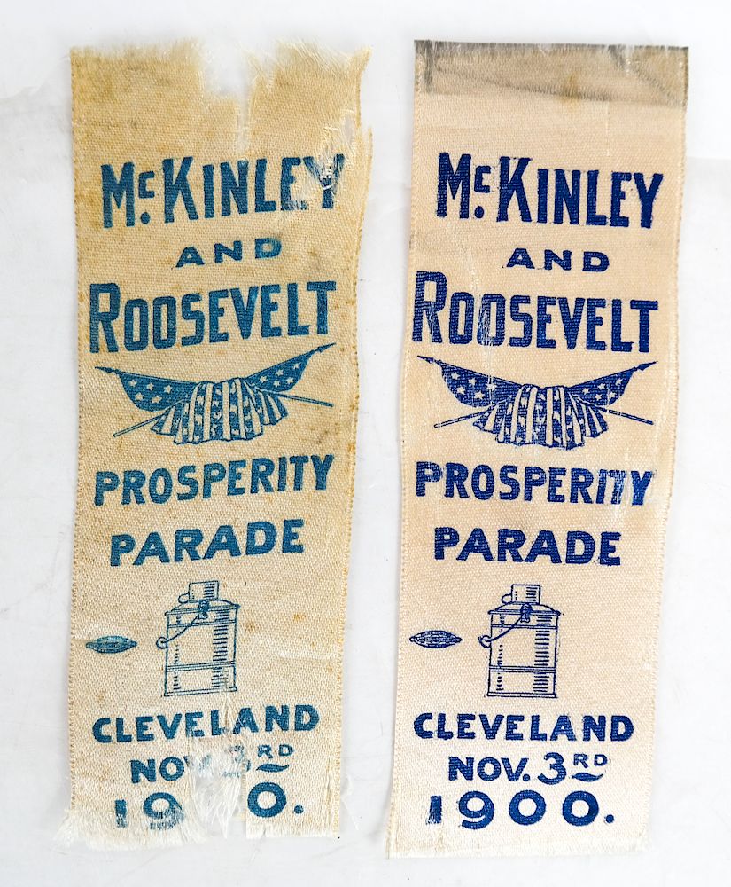 Appraisal: Two Campaign Ribbons Roosevelt McKinley Two printed silk ribbons advertising